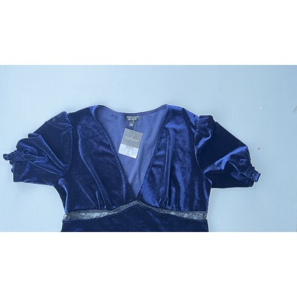 Topshop Women’s Velvet Lace Trim Mini Dress Black Short Sleeve Size 10 US - Picture 5 of 13